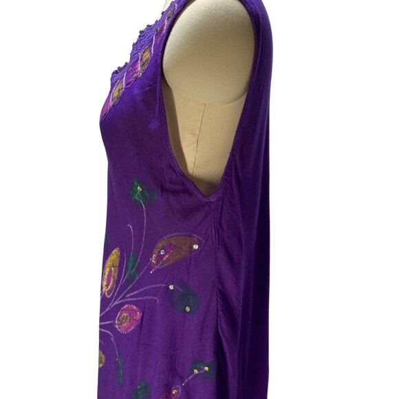 Purple Floral Sleeveless Tunic Top With Crochet Neckline Beachy Flowy - Picture 4 of 13